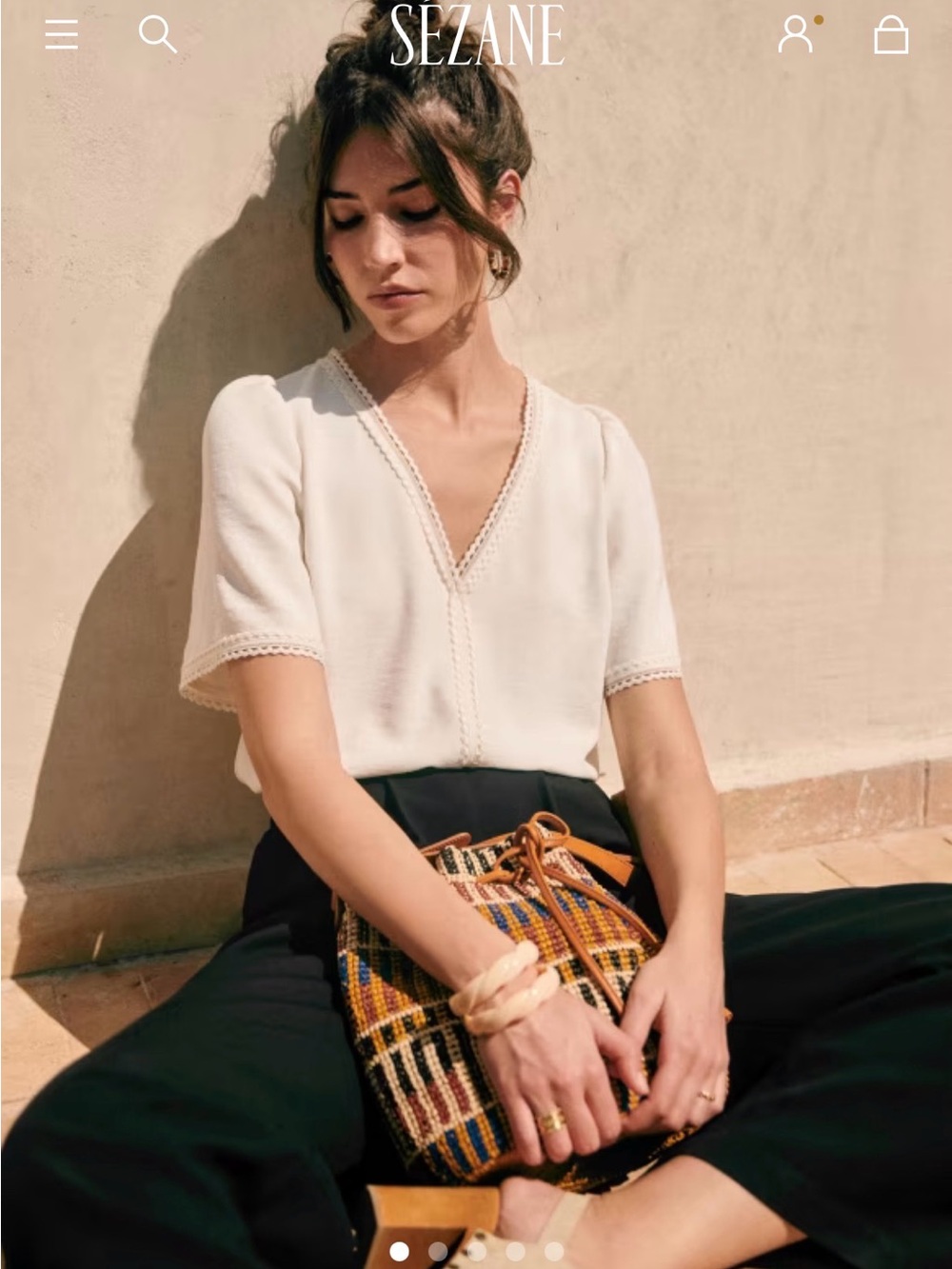 Sezane Tina Short Sleeve Blouse Top size 2 ecru
